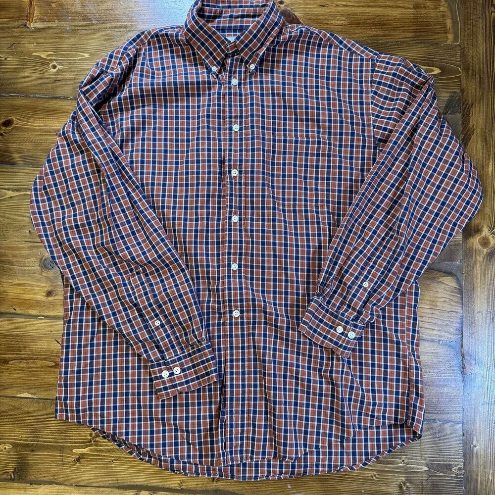 Brooks Brothers Shirt Men’s L Long Sleeve Orange Blue Plaid 346 Button Down